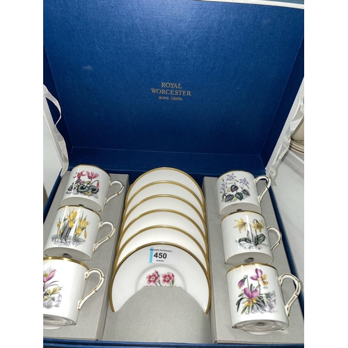 450 - A Royal Worcester boxed set of 6 coffee cups and saucers with polychrome botanical decoration