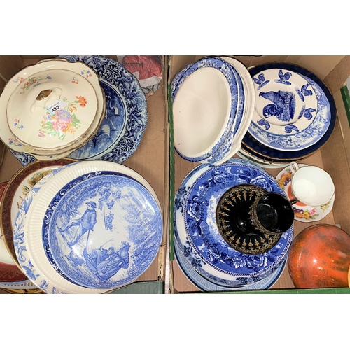 485 - A large selection of blue and white and other decorative plates, ribbon plates etc