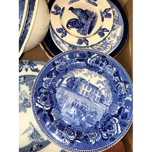 485 - A large selection of blue and white and other decorative plates, ribbon plates etc