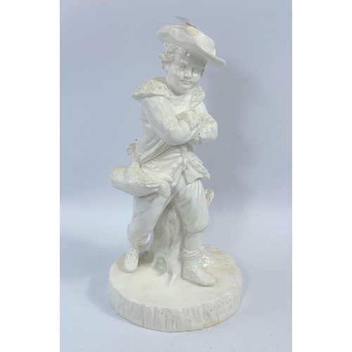 495 - A 19th century white ceramic figure of a poacher/hunter with impressed title 'Winter' to base ht 25c... 