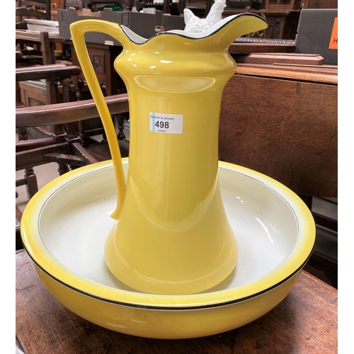 498 - An Art Deco British Anchor Bright Yellow with black edging jug and bowl set