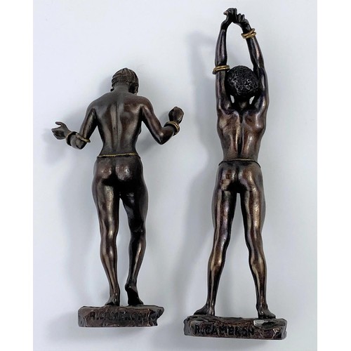 72 - Ron Cameron: Two bronze sculptures of nude females with gilt highlights signed to the base, height 1... 