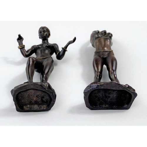 72 - Ron Cameron: Two bronze sculptures of nude females with gilt highlights signed to the base, height 1... 