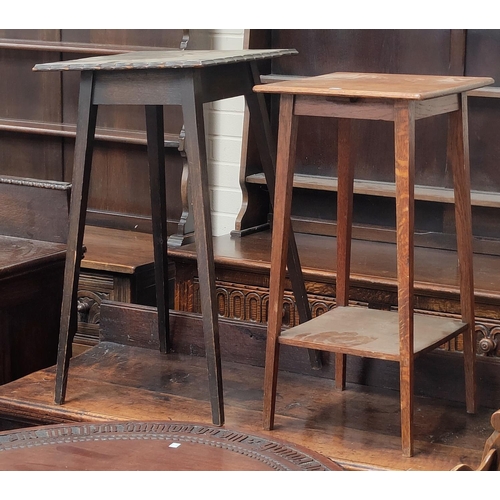 786 - An oak two tier plant stand and another similar oak stand.