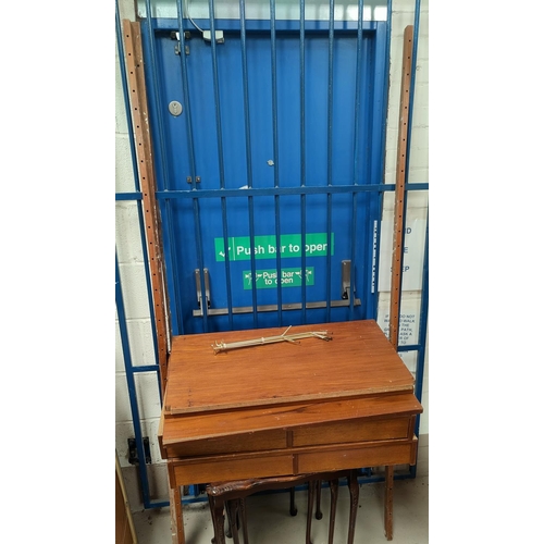 787 - A mid century wall mounting teak unit with two drawer sections, shelves etc.