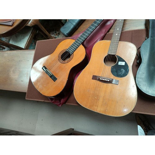 157 - Two acoustic guitars, one nylon strung Hohner and a vintage steel strung