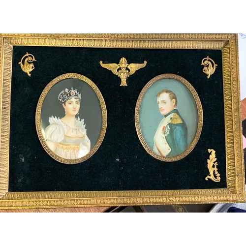211 - A fine pair of hand painted oval miniature half length portraits of Napoleon and Josephine, each 95 ... 
