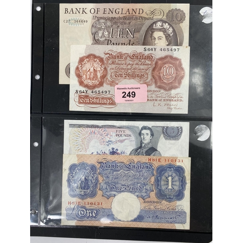 249 - GB banknotes: Page £10, Samuelson £5, Peppiatt £1 blue, O'Brien  10s