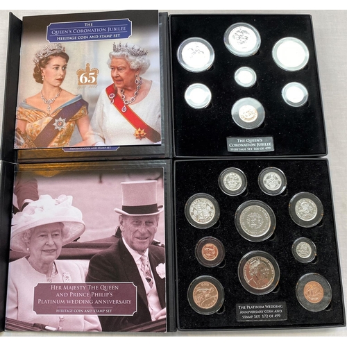 251A - GB: coin/stamp sets, Platinum wedding; Coronation