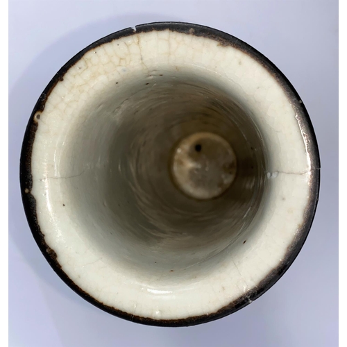 317 - A Chinese blue and white crackle glaze sleeve vase (re-glued), ht. 26cm; 2 Chinese scholars (a.f.)