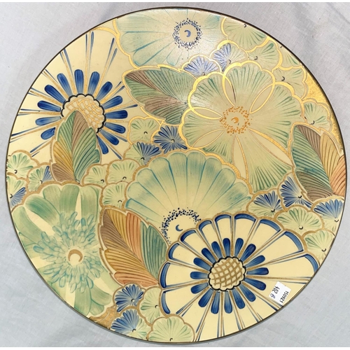 402B - An Art Deco Grays Pottery handpainted wall hanging plaque, with flowers & gilt highlights, Diameter ... 