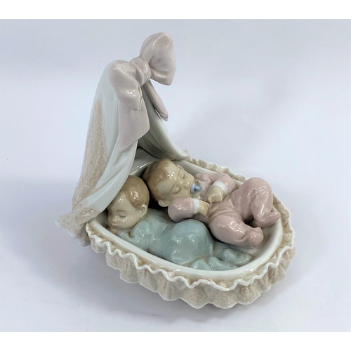 403B - Lladro group - babies in basinet No/6127, height 18cm