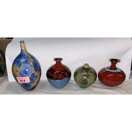 414 - Four studio vases by Paul Muchan, 8-15 cm