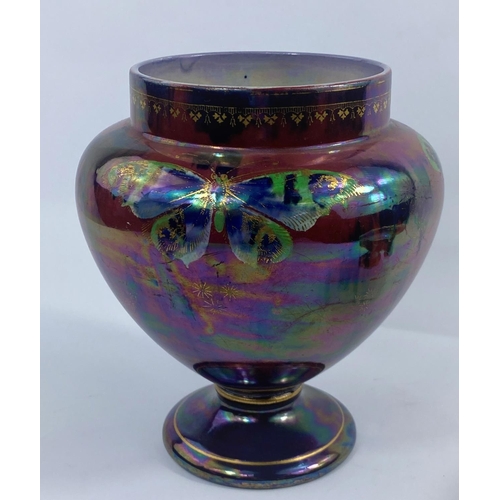 425 - A 1930's Shelley lustre dripware vase decorated with butterflies, signed Walter Slater, height 19.5 ... 