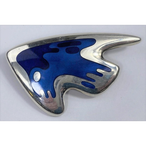 494 - A George Jensen silver brooch designed by Henning Koppel:  stylised fish in shades of blue enamel, N... 