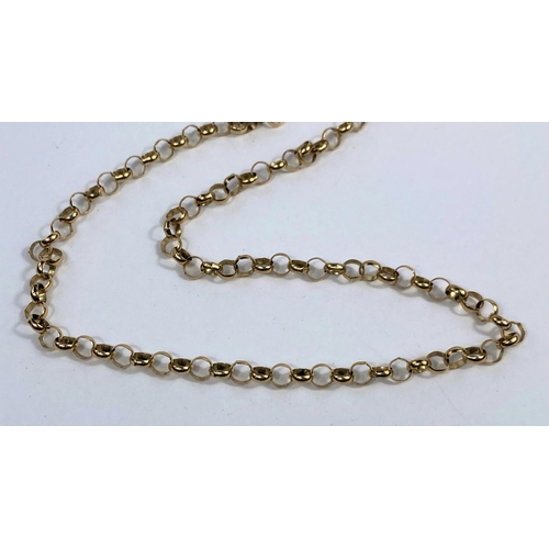 504 - A modern yellow metal belcher chain necklace, stamped '9K', 12 gm