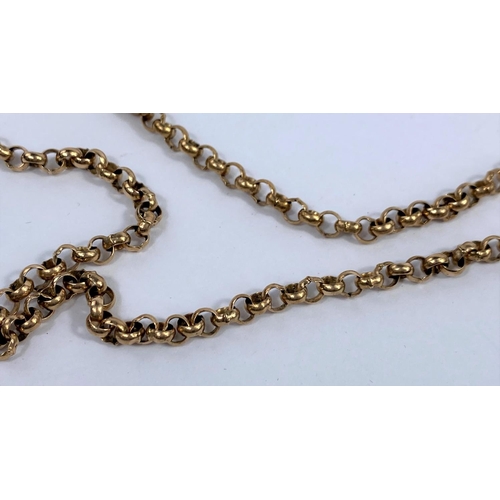 506 - A yellow metal belcher chain necklace, unmarked, tests as 9 carat, 27 gm approx 70cm long