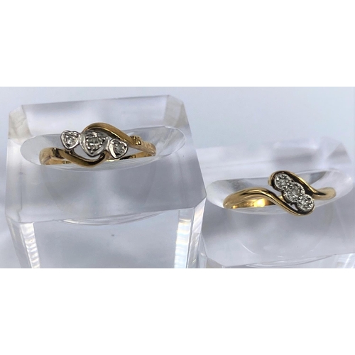 509 - Two rings each with 3 diamonds in illusion setting, 1 stamped '18ct', 1 marks unclear, 4.3 gm