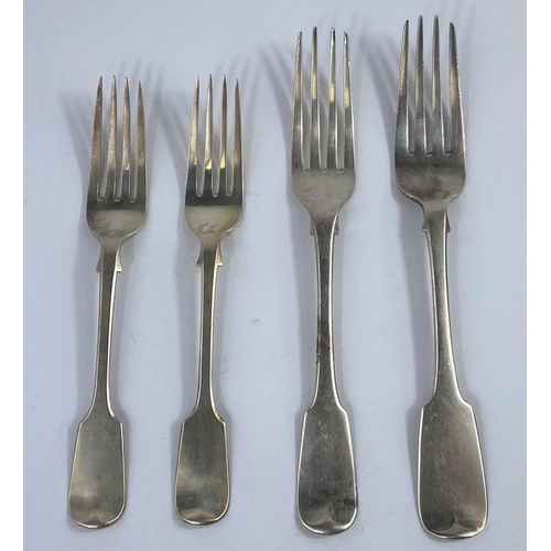 531 - Two hallmarked silver dinner forks, monogrammed, 1 Dublin 1836, 1 marks worn; 2 hallmarked silver fi... 