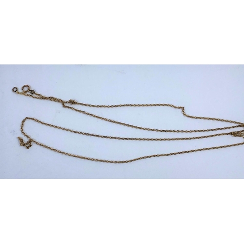 538 - A fine yellow metal chain, clasp stamped '9ct', 3 gm