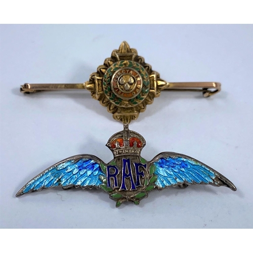 552 - A military bar brooch with enamelling, stamped '9c'; an RAF enamelled brooch, stamped 'sterling'