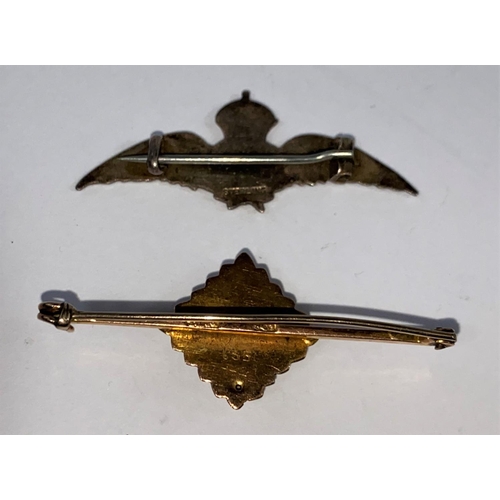552 - A military bar brooch with enamelling, stamped '9c'; an RAF enamelled brooch, stamped 'sterling'