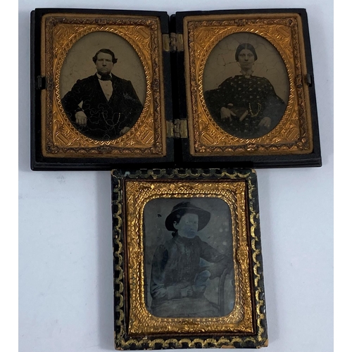 80 - A 19th century composition Double Union photograph frame containing a pair of portraits, 7.8 x 6.7 c... 