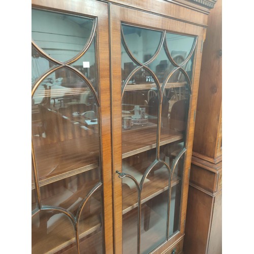 744 - An Edwardian walnut full height bookcase with 2 glazed doors over 2 cupboards and 2 drawers
