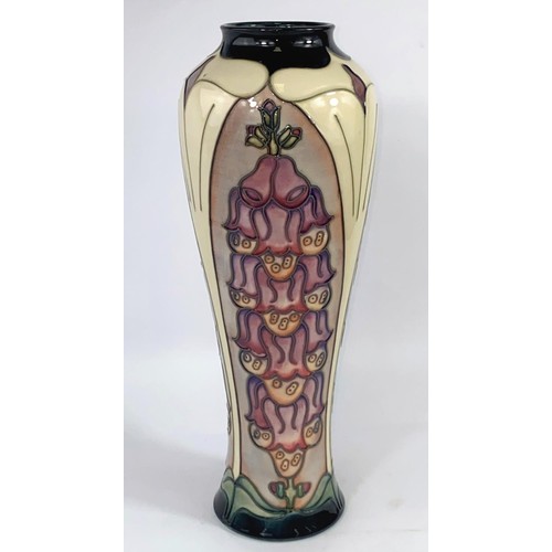401B - A modern Moorcroft Pottery foxglove pattern tall baluster vase, dated '93', 38cm with box.