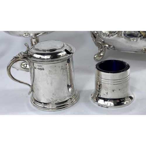 488 - A hallmarked silver lidded Mustard Pot and Spoon, bakelite interior, Sheffield 1949, 3.3oz; and a se... 