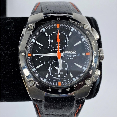 481 - A Seiko wristwatch, Sportwear Chronograph, leather strap