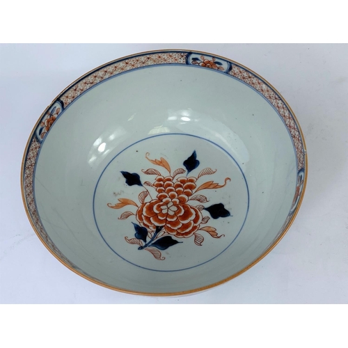 388B - A 19th century Chinese Imari bowl decorated with birds and flowers etc.; diameter 23cm (minor chips ... 