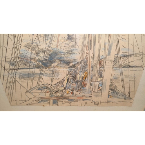 127C - Richard Demarco (Scottish B1930): A pen and pencil sketch 'The Marquet sailing at sunset', signed, d... 