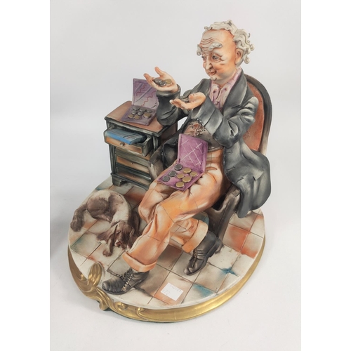 472 - Two Capo di Monte ceramic groups, The Coin Collector and The Chemist, height 27cm and 24cm