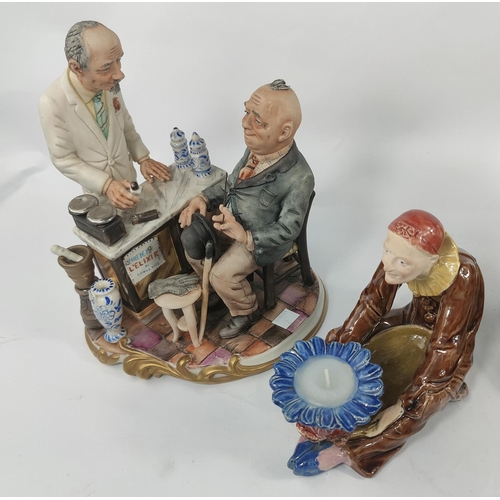 472 - Two Capo di Monte ceramic groups, The Coin Collector and The Chemist, height 27cm and 24cm