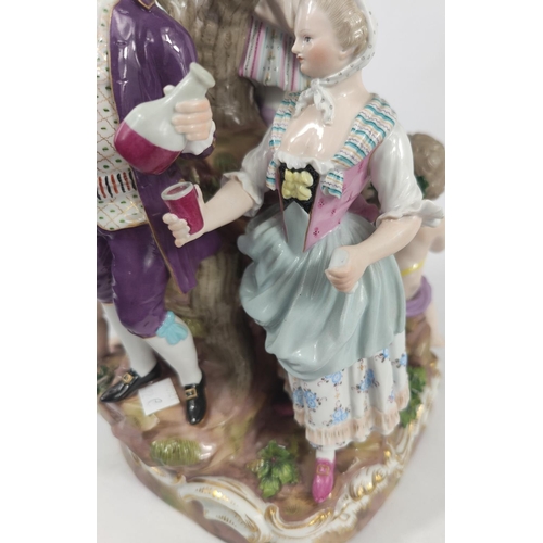 472E - A Meissen figural group centre piece of festival musicians - 2 young musiciand, 3 cherubs and a coup... 