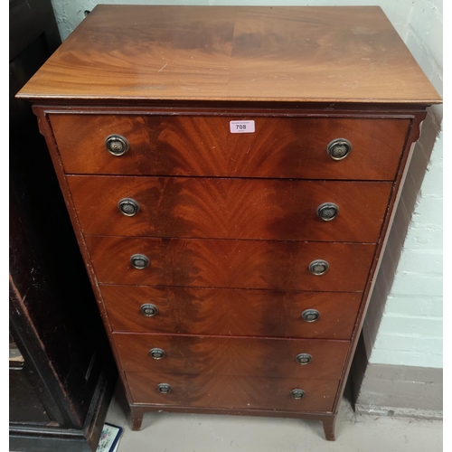 708 - A reproduction figured mahogany 6 height chest of drawers