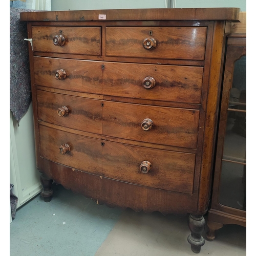 740 - A Victorian mahogany bow front chest of 3 long and 2 short drawers on turned legs