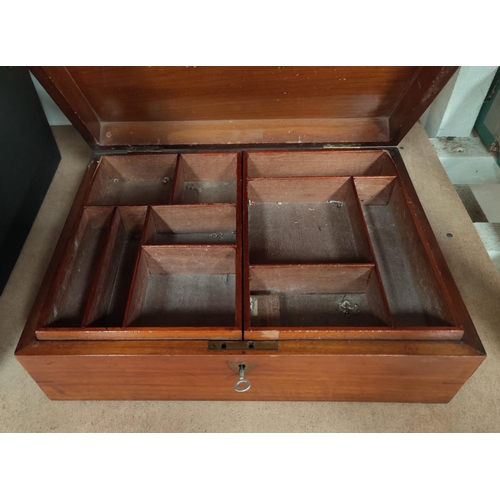 117 - A 19th century rectangular mahogany sewing box 33cm, a similar cutlery box 42cm and a carved wood ci... 