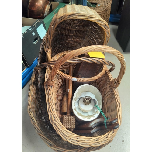 24 - A large stoneware dish and a jar; kitchenalia; baskets