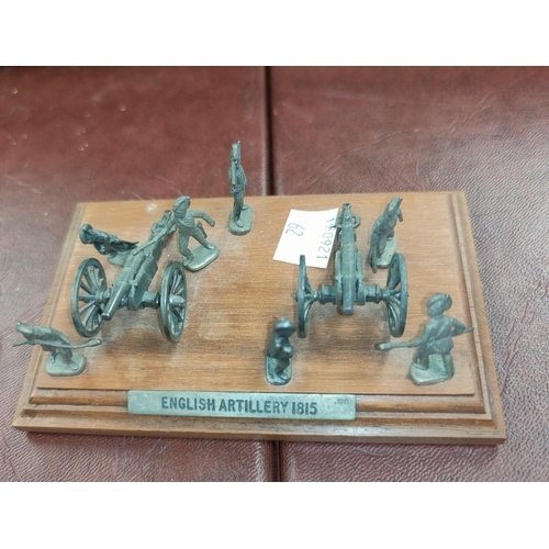 62 - A selection of hall marked silver miniature cavalry and soldiers on wooden plinths, Sheffield 1994; ... 