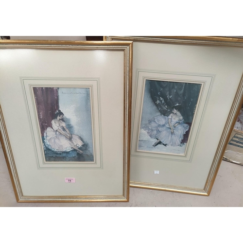 73 - Two prints after Sir William Russell Flint; a barometer; 2 reproduction clocks; decorative items