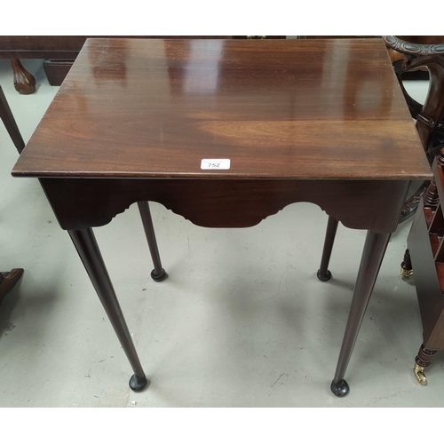 752 - A Georgian style mahogany side table on pad feet, rectangular top with shaped under frieze, 55 cm