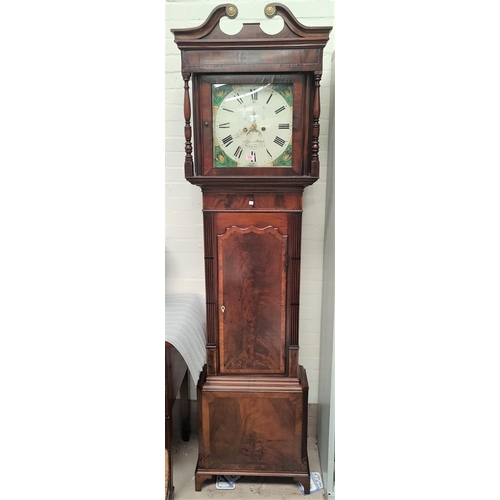 772 - An early 19th century longcase clock in crossbanded figured mahogany with swan neck pediment and tur... 