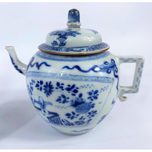 353 - A Chinese porcelain blue and white tea pot decorated with traditional scenes, (hairline cracks); a C... 