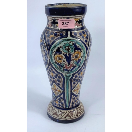 387 - A Persian style tall vase decorated in the traditional manor. Height 31cm
2 glaze chips at foot othe... 