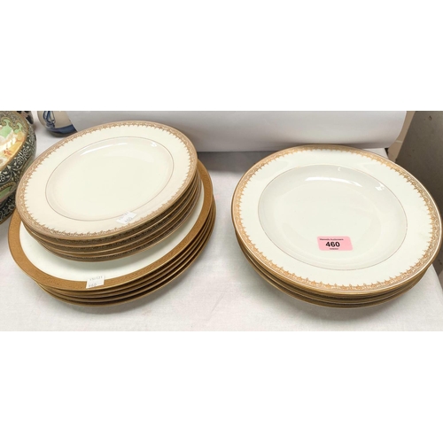 460 - Nine Limoges gilt rimmed dinner plates and bowls; 5 similar dinner plates