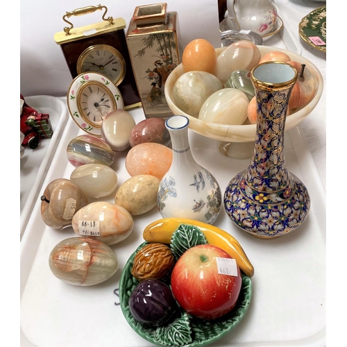 461 - A collection of polished eggs in marble/onyx/other stone; decorative china; etc.