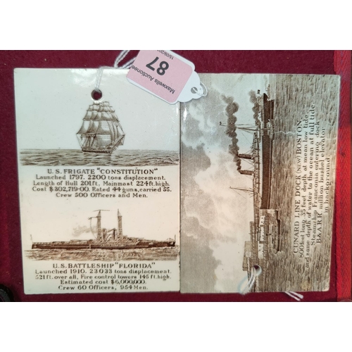 87 - A pair of American china calendar plaques, transfer decoration of ships, Jones, McDuffee & Stratton ... 