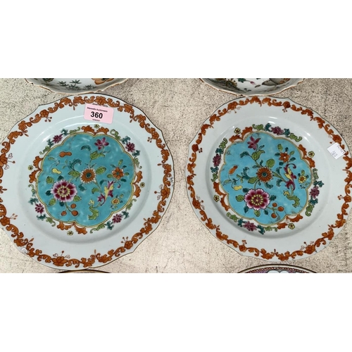 360 - 3 pairs of Chinese dishes decorated with flowers and butterflies etc, 1 pair with 4 character mark t... 